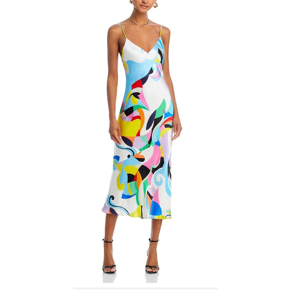L'AGENCE Seridie Silk Printed Midi Slip Dress SZ 2